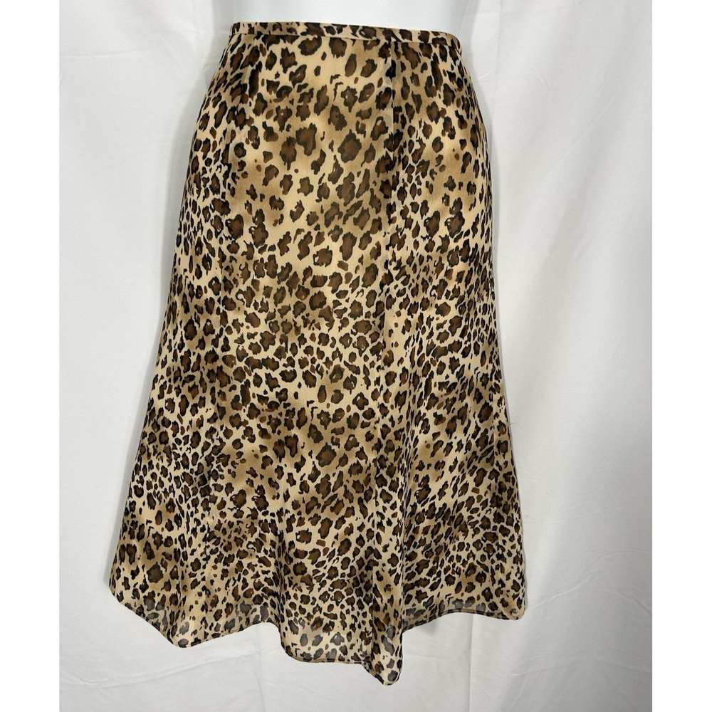 Vintage Womens Leopard Midi Slip Skirt Size‎ 6 90s Whimsigoth Fall Layering